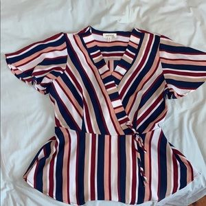 Striped dress blouse with a v neck